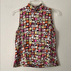 Like New! LINDA HUTTON 100% Silk Button-Up Back Mock Neck Top in Size 6P